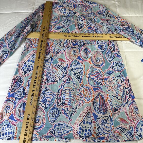 Lilly Pulitzer Shell Me About It Button Down Tunic Pink Blue Pockets Large - Picture 6 of 12